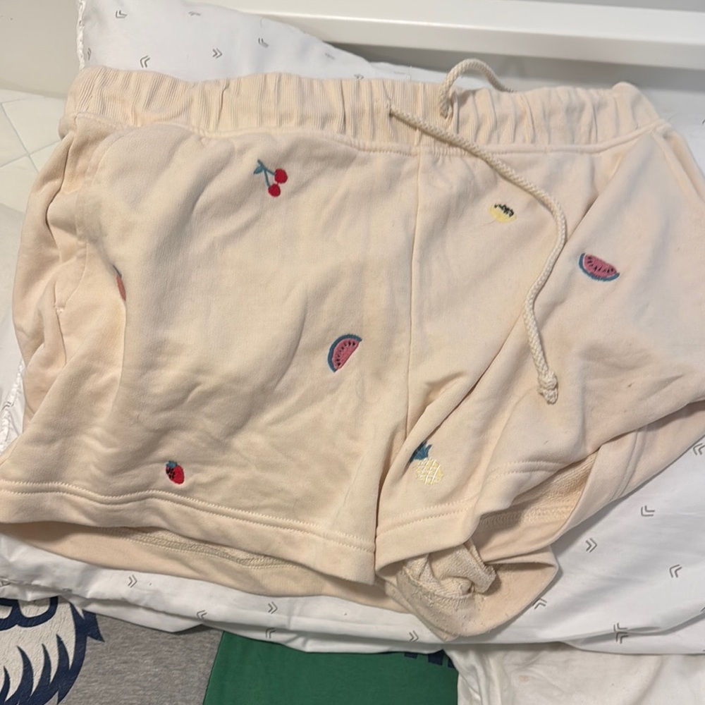 Cream Fruit Embroidered Shorts